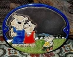 Keramik-Türschild - Teddypärchen mit Kind – 17 x 13 cm - braun