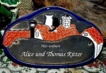 Keramik-Türschild - 2 Katzen auf dem Dach – 18,5 x 12 cm - braun