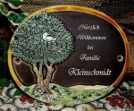 Keramik-Türschild - Baum mit Vogel – 18 x 16 cm - braun