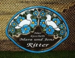 Keramik-Türschild – Tauben - 17 x 13 cm - braun