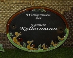 Keramik-Türschild – Schneckenfamilie – 11,5 x 8,2 cm – Schriftfeld braun - Handarbeit