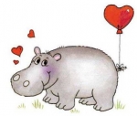 Decal - Nilpferd mit Herz - Hippo mit Herz - 115 x 120 mm
