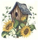 Decal - Vogelhaus m. Sonnenblumen – 100mm
