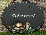 Töpfer-Türschild – Schildkröte – 8,5 x 7 cm – dunkelbraun – Handarbeit