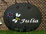 Töpfer-Türschild – Blume und Biene – 8,5 x 7 cm – dunkelbraun – Handarbeit