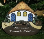 Töpfer-Türschild – Haus mit Vogelfamilie – Eltern und 2 Kinder – 20 x 14 cm – sehr aufwändige Handarbeit – DISC