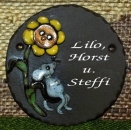 Töpfer-Türschild – Sonnenblume mit Maus – 10,5 cm ⌀ Reliefbild – tolle, aufwändige Handarbeit