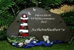 Töpfer-Türschild – Leuchtturm mit Fischen – 20 x 12,5 cm – Reliefbild – tolle, aufwändige Handarbeit
