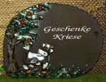 Töpfer-Türschild – Kuh unter Apfelbaum - 20 x 15 cm – Reliefbild – sehr aufwändige Handarbeit