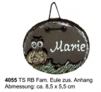 Töpfer-Türschild – Eulen-Anhänger – auch als Ergänzung zu GB-4054 – 8,5 x 5,5 cm – Reliefbild – aufwändige Handarbeit