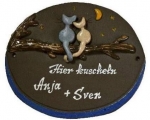 Töpfer-Türschild – Katzenpaar auf Ast – 20,5 x 17,5 cm – Reliefbild – schöne aufwändige Handarbeit