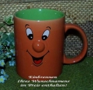 Keramik-Tasse  - Becher – Knubbelnase – orange / grün – mit Wunschtext
