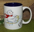 Keramik-Tasse - Becher mit Wunschtext – Motiv: 1 x Eisbär auf Schlitten