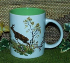 Keramik-Tasse  - Becher mit Wunschname – Motiv: 1 x Rehbock – 80 mm – Tasse innen blau, nicht grün