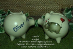 Sparschwein mit Stopfen – 10 x 8,5 x 8,5 cm - Nilpferdmotiv – fester Name: Oliver