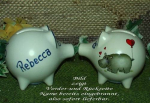 Sparschwein mit Stopfen – 10 x 8,5 x 8,5 cm - Nilpferdmotiv – fester Name: Rebecca