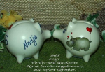 Sparschwein mit Stopfen – 10 x 8,5 x 8,5 cm - Nilpferdmotiv – fester Name: Nadja