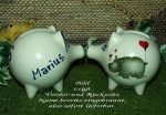 Sparschwein mit Stopfen – 10 x 8,5 x 8,5 cm - Nilpferdmotiv – fester Name: Marius