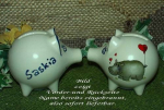 Sparschwein mit Stopfen – 10 x 8,5 x 8,5 cm - Nilpferdmotiv – fester Name: Saskia