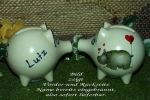 Sparschwein mit Stopfen – 10 x 8,5 x 8,5 cm - Nilpferdmotiv – fester Name: Lutz
