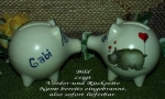 Sparschwein mit Stopfen – 10 x 8,5 x 8,5 cm - Nilpferdmotiv – fester Name: Gabi