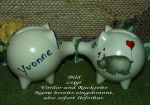 Sparschwein mit Stopfen – 10 x 8,5 x 8,5 cm - Nilpferdmotiv – fester Name: Yvonne