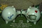 Sparschwein mit Stopfen – 10 x 8,5 x 8,5 cm - Nilpferdmotiv – fester Name: Björn