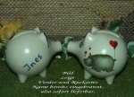 Sparschwein mit Stopfen – 10 x 8,5 x 8,5 cm - Nilpferdmotiv – fester Name: Ines