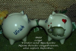 Sparschwein mit Stopfen – 10 x 8,5 x 8,5 cm - Nilpferdmotiv – fester Name: Ulrich