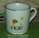 Keramik-Tasse  - Becher mit Wunschtext – Motiv: 2 x Schaf mit Sonne