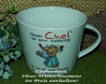Jumbo-Tasse aus Keramik - Becher mit Wunschtext – Büro/Sprüche – Unser Chef ist ….