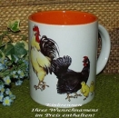 Keramik-Tasse  - Becher mit Wunschname – Motiv: Hühnerfamilie 100 mm