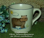 Keramik-Tasse  - Becher mit Wunschtext – Motiv: 1 x Nilpferd mit Sonne – Sunshine Hippo