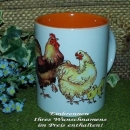 Keramik-Tasse  - Becher mit Wunschname – Motiv: Hühnerfamilie 100 mm