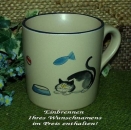 Keramik-Tasse  - Becher mit Wunschtext – Motiv: 1 x Katze + 3 Acc.