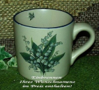 Keramik-Tasse  - Becher mit Wunschname – Motiv: 1 x Maiglöckchen / Blumen