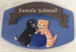Keramik-Türschild - Katzenpaar - 16,5 x 11 cm - Rohling - unbemalt - mit Bohrlöchern zum Anschrauben