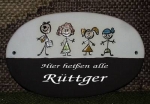 Familien-Türschild - 18,5 x 11,5 cm - Strichmännchen - Eltern - Mädchen - Junge