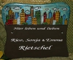 Keramik-Türschild – Skyline – 17 x 14 cm – Schriftfeld dunkelbraun – Handarbeit – Unikat