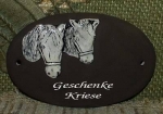 Keramik - Türschild -  Pferdeköpfe – 16,5 x 10,5 cm