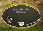 Keramik-Türschild – Hühner-Familie – 23 x 16,5 cm – Schriftfeld schwarzbraun – Handarbeit