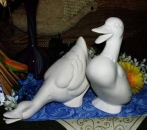 Enten im 2er-Set – stehend und fressend – 29 cm hoch – 23 cm lang – Schrühware