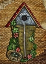 Thermometer - Vogel mit Nest – 30 cm hoch – Schrühware