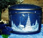 Windlicht - Silent Night Light - zur Beleuchtung - 18,5 x 14,5 cm - aus Keramik - nach Ihren Wünschen in Brushtechnik bemalt - Muster blau, weiß und gold