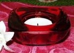 Teelicht-Halter aus rotem Glas - Quader - 8 cm