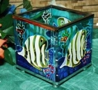 Metall-Windlicht - bunte Glaseinsätze – verspiegelt – Meeresfische – 8 x 8 x 8 cm – gute Verarbeitung