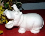 Nilpferd mit Vogel (lose) – 12,5 cm lang – Schrühware