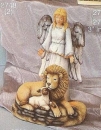 Schutzengel mit Löwe und Schaf zum Beleuchten - 27,5 cm hoch - Bisque