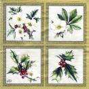 s3876 - Holly an Hellebores - gold - Napkins - Package - 20 pcs.