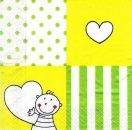 s8738 - gelb/grün mit Herzen - Servietten - Packung - 20 Stück